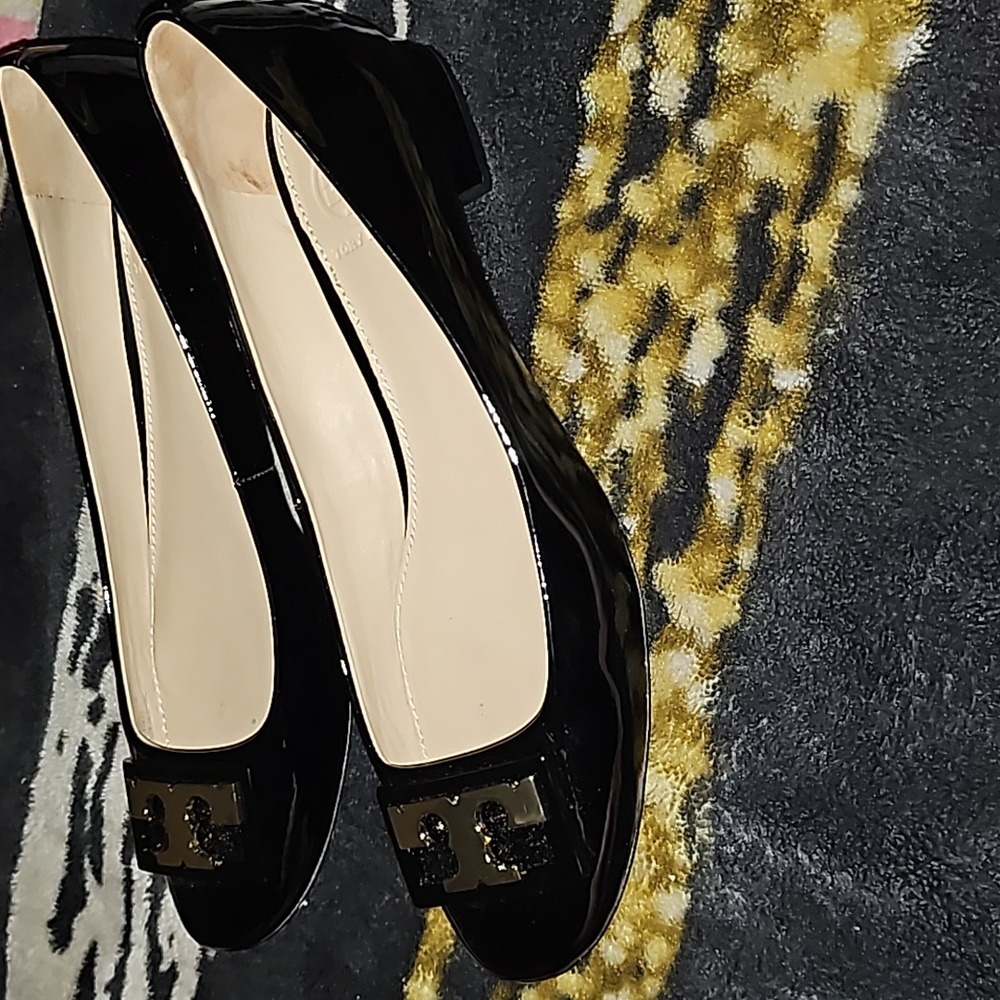 Tory Burch Black Patent Leather Logo Ballet Flats